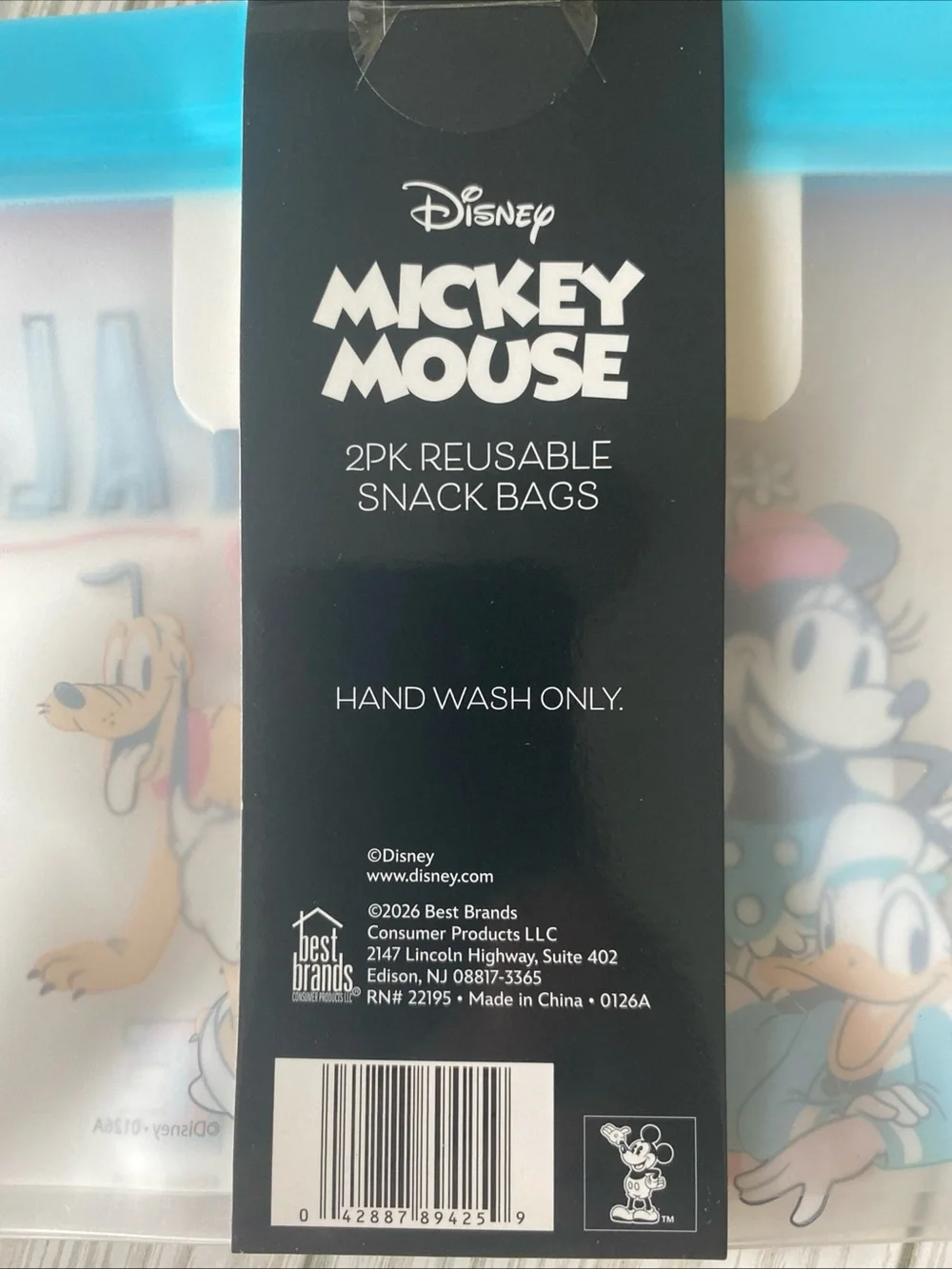 MICKEY MOUSE 2 Pack Reuseable Snack Bags/Pouches